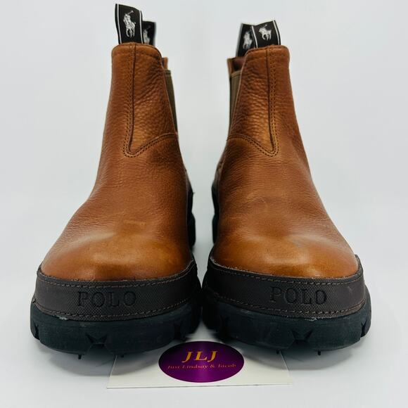 Polo Ralph Lauren Men's Oslo Brown Tumbled Leather Lug Chelsea Boots Size 7D - Picture 2 of 11
